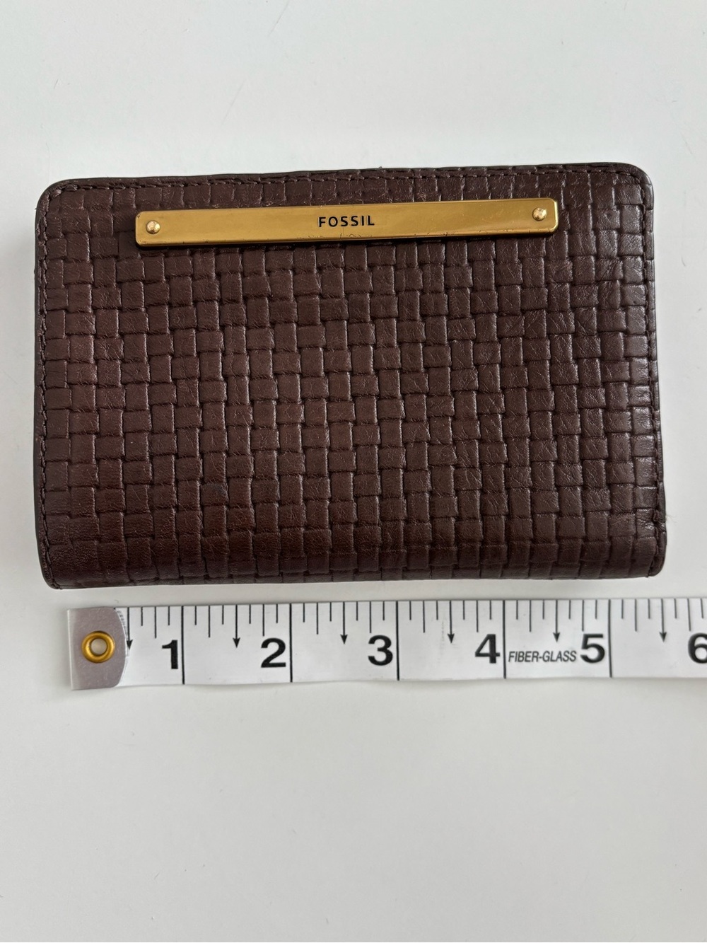 Fossil Liza Woven Leather Bifold Wallet in Espresso
